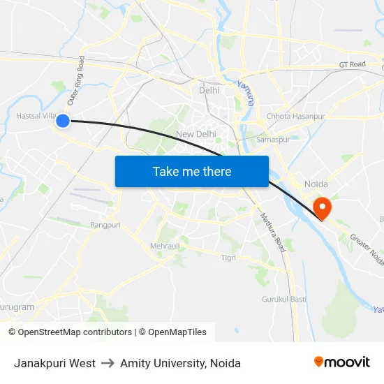 Janakpuri West to Amity University, Noida map