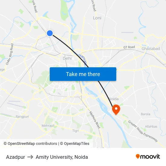 Azadpur to Amity University, Noida map