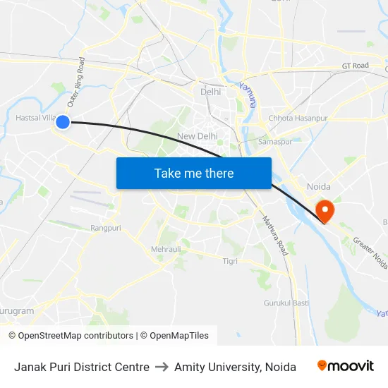 Janak Puri  District Centre to Amity University, Noida map