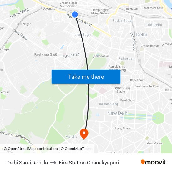 Delhi Sarai Rohilla to Fire Station Chanakyapuri map