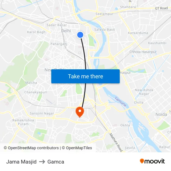 Jama Masjid to Gamca map
