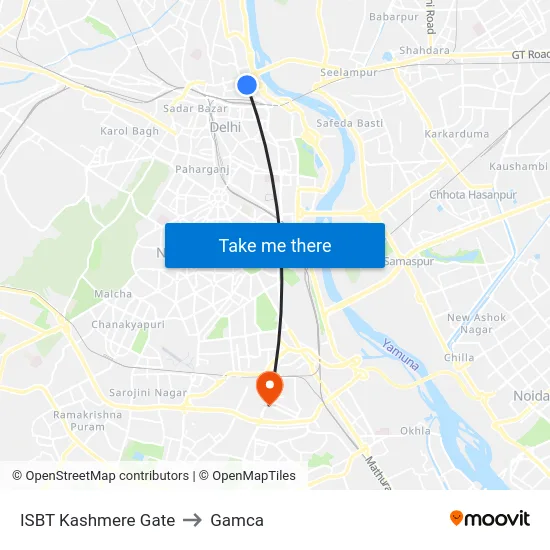 ISBT Kashmere Gate to Gamca map