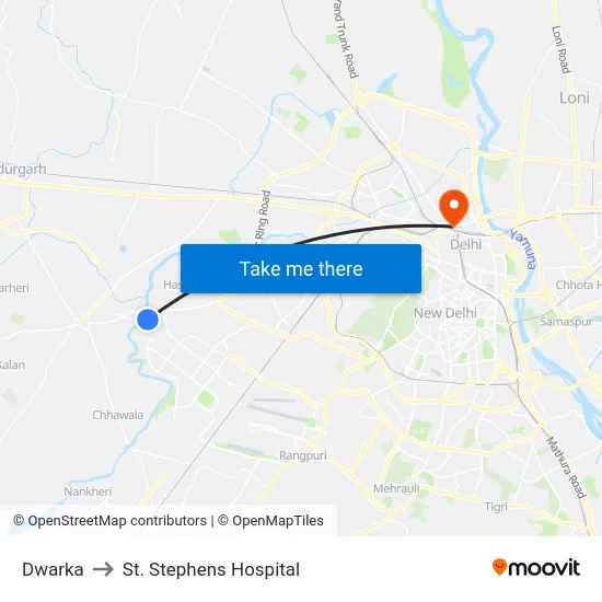 Dwarka to St. Stephens Hospital map