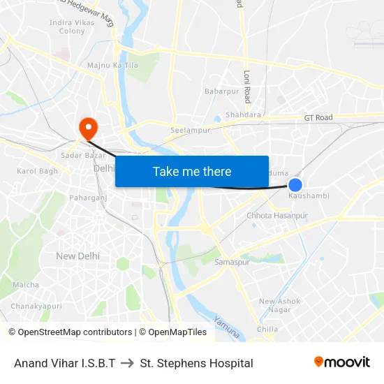 Anand Vihar I.S.B.T to St. Stephens Hospital map