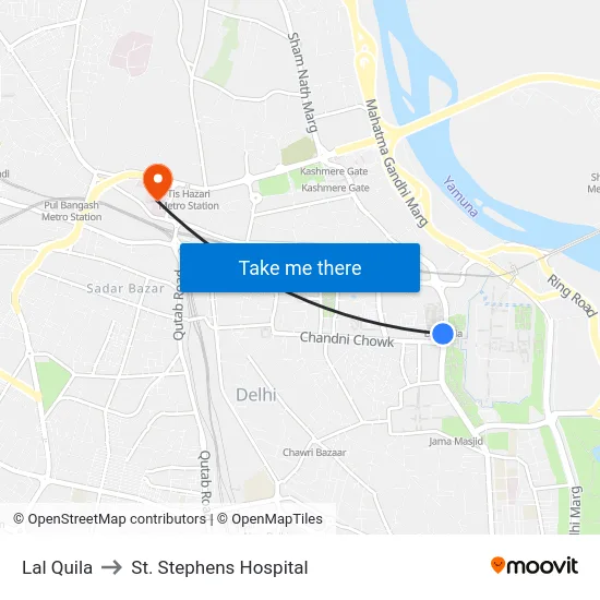 Lal Quila to St. Stephens Hospital map