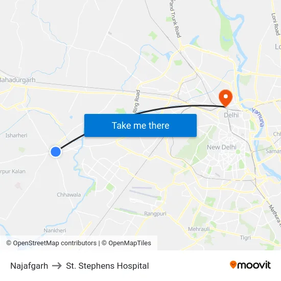 Najafgarh to St. Stephens Hospital map