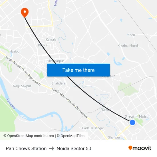 Pari Chowk Station to Noida Sector 50 map