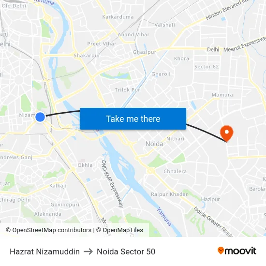 Hazrat Nizamuddin to Noida Sector 50 map