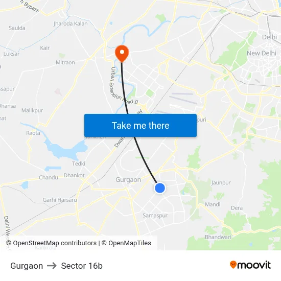 Gurgaon to Sector 16b map
