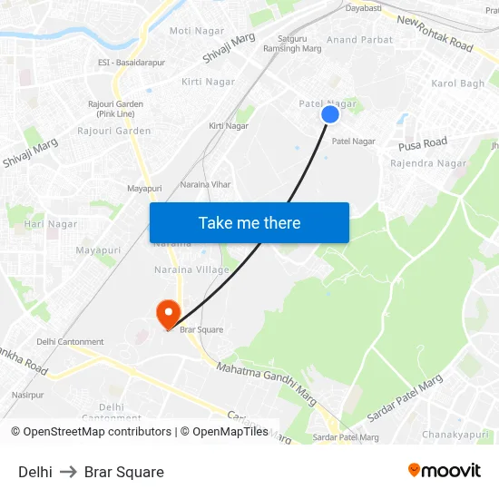 Delhi to Brar Square map