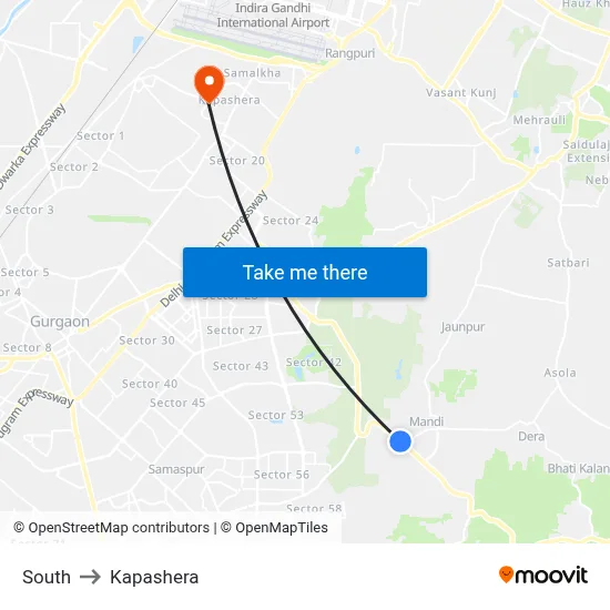 साउथ to कपाशेरा map