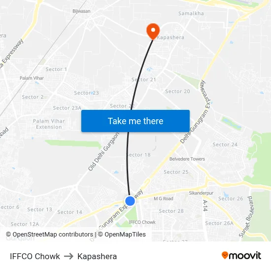 IFFCO Chowk to Kapashera map