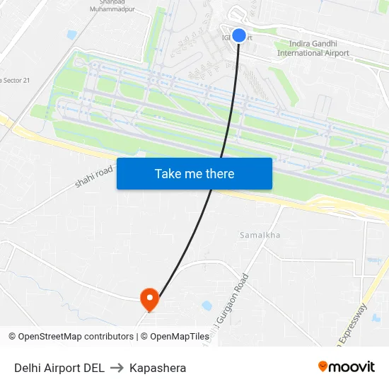 Delhi Airport DEL to Kapashera map