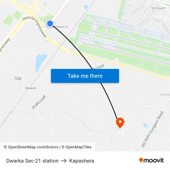 Dwarka Sec-21 station to Kapashera map