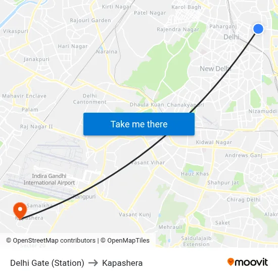 Delhi Gate (Station) to Kapashera map