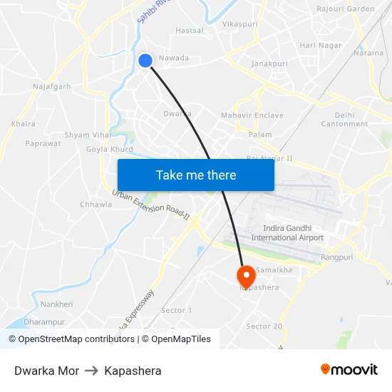 Dwarka Mor to Kapashera map