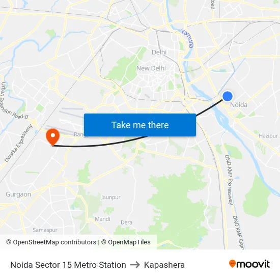 नोएडा सेक्टर 15 मेट्रो स्टेशन to कपाशेरा map