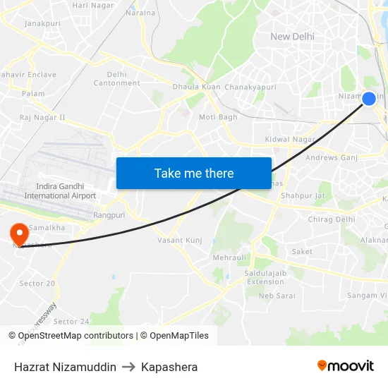 Hazrat Nizamuddin to Kapashera map