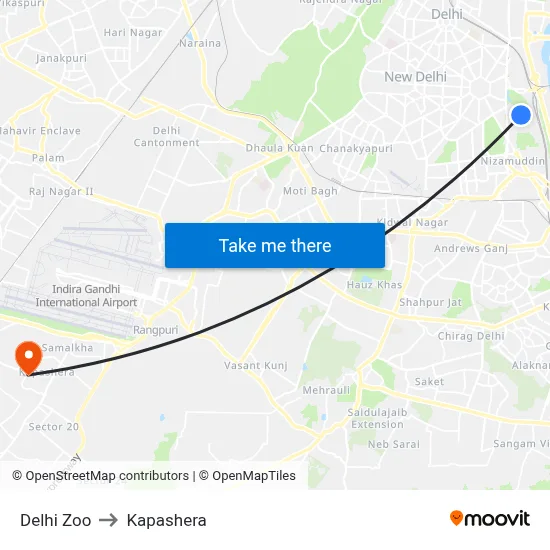 Delhi Zoo to Kapashera map