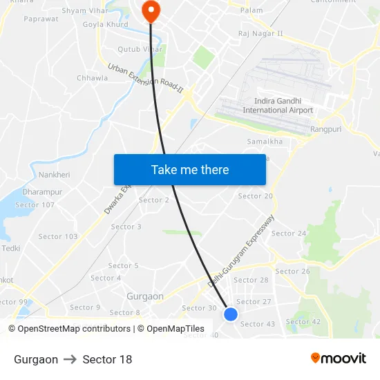 Gurgaon to Sector 18 map