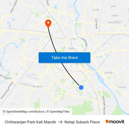 Chittaranjan Park Kali Mandir to Netaji Subash Place map