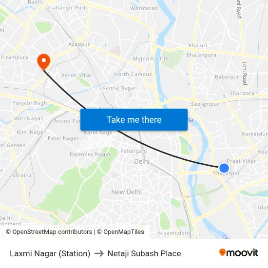 Laxmi Nagar (Station) to Netaji Subash Place map