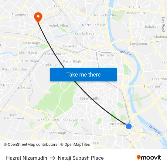 Hazrat Nizamudin to Netaji Subash Place map