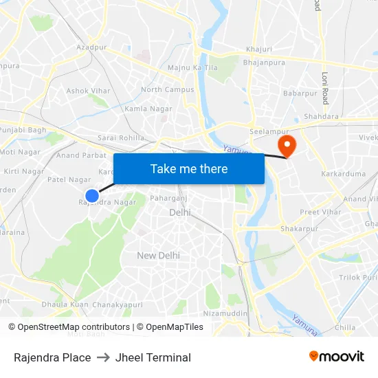 Rajendra Place to Jheel Terminal map