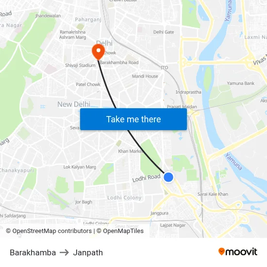 Barakhamba to Janpath map