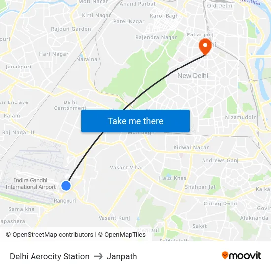 Delhi Aerocity Station to Janpath map