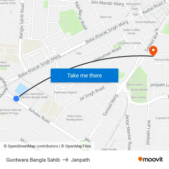 Gurdwara Bangla Sahib to Janpath map
