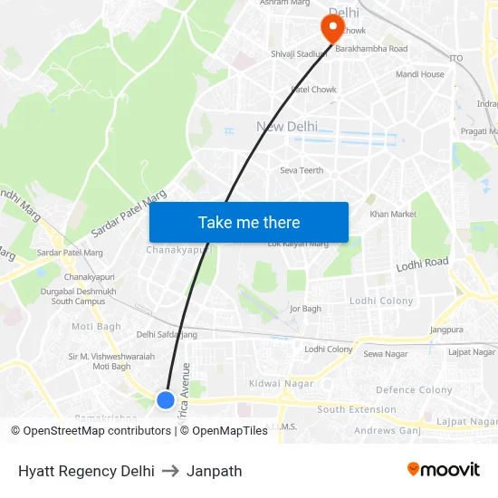 Hyatt Regency Delhi to Janpath map