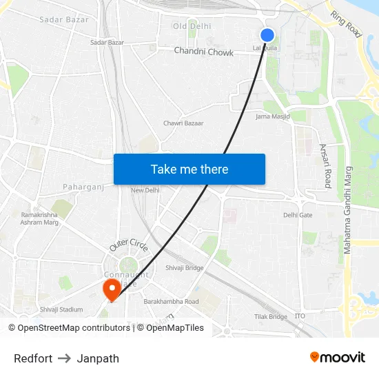 Redfort to Janpath map