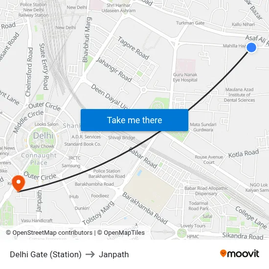 Delhi Gate (Station) to Janpath map