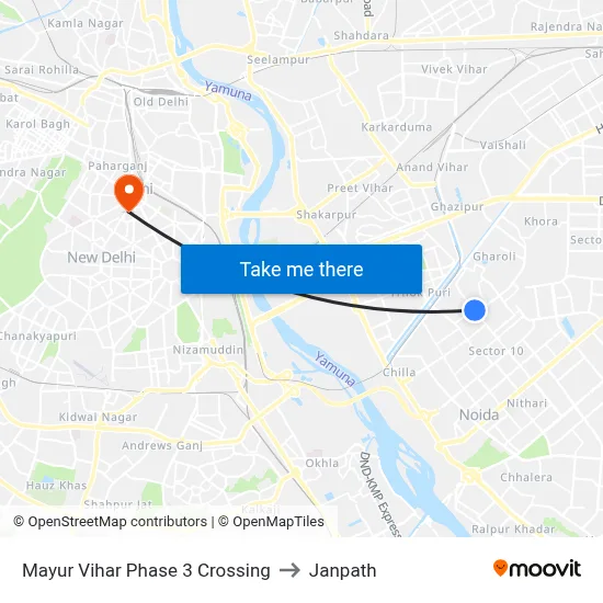 Mayur Vihar Phase 3 Crossing to Janpath map