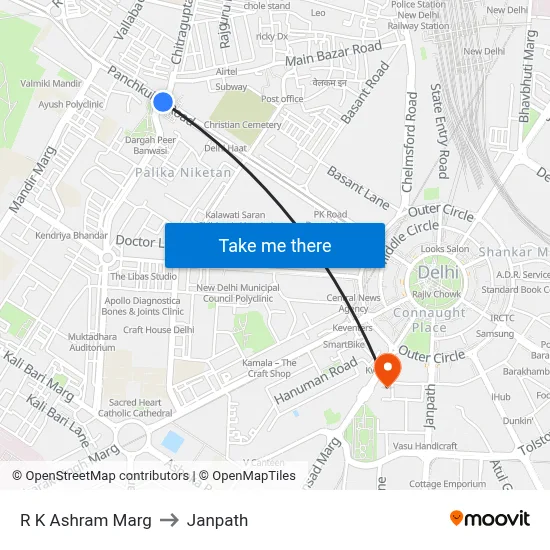 R K Ashram Marg to Janpath map