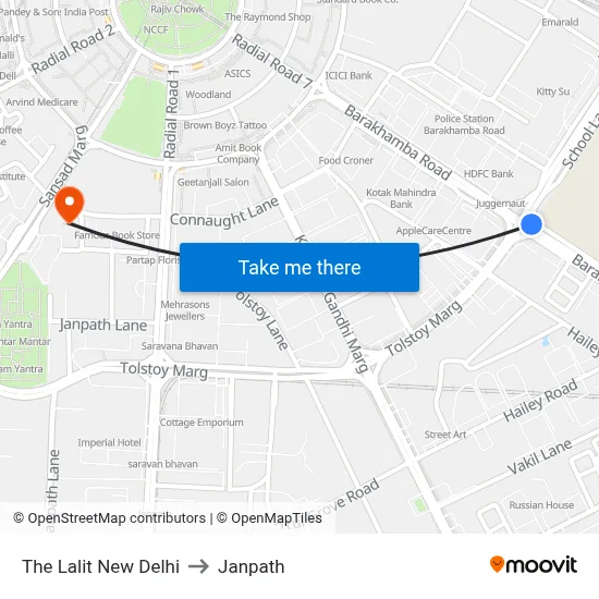 The Lalit New Delhi to Janpath map
