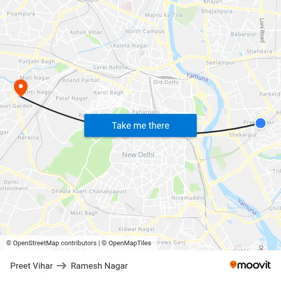 Preet Vihar to Ramesh Nagar map