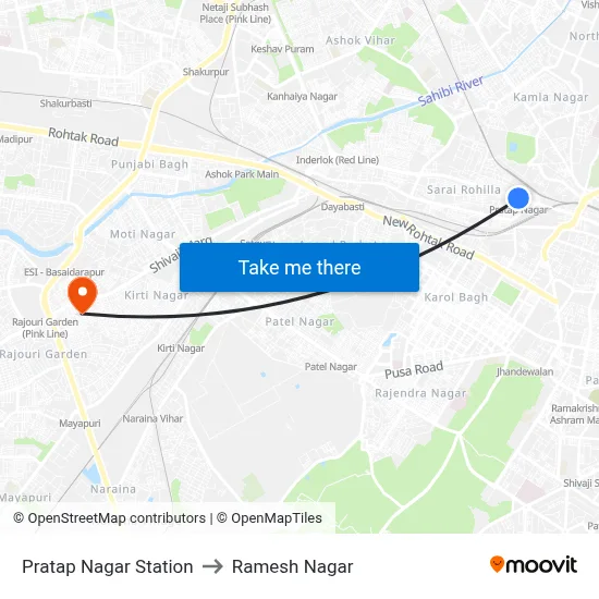 Pratap Nagar Station to Ramesh Nagar map