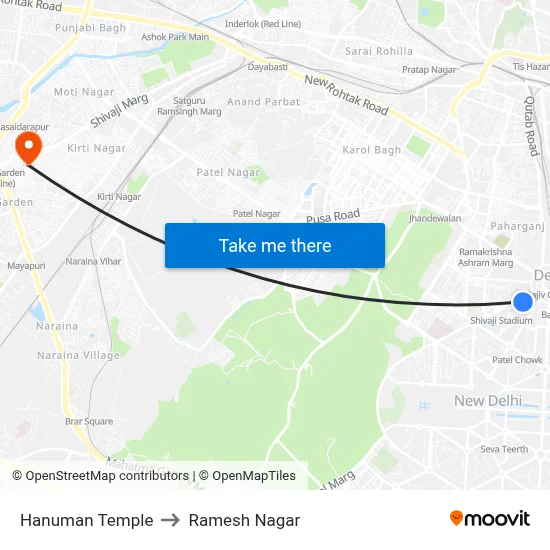 Hanuman Temple to Ramesh Nagar map