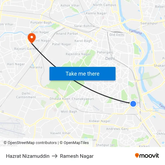 Hazrat Nizamuddin to Ramesh Nagar map