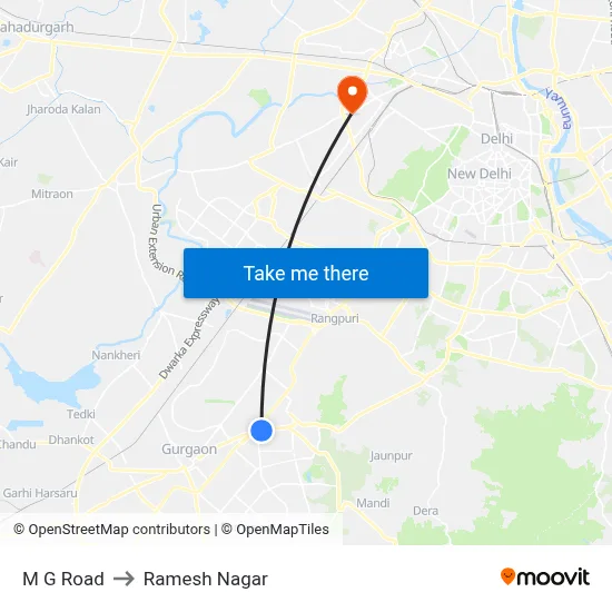 M G Road to Ramesh Nagar map