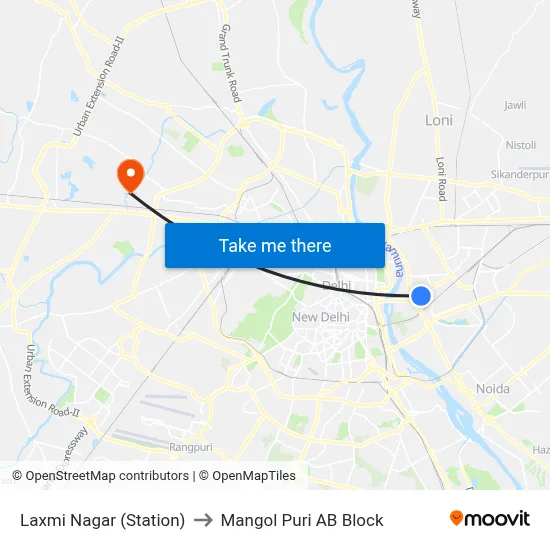 Laxmi Nagar (Station) to Mangol Puri AB Block map