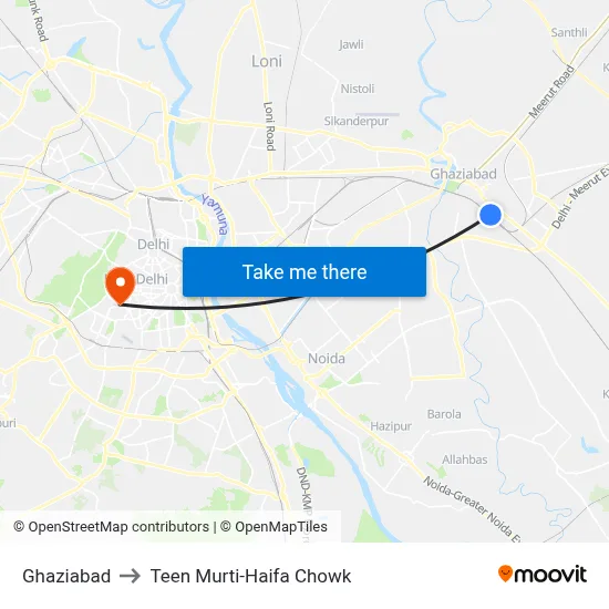 गाज़ियाबाद to तीन मूर्ति-हाइफा चौक map