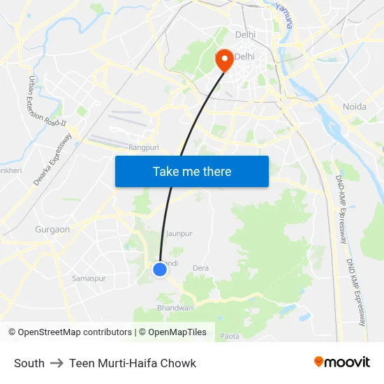 साउथ to तीन मूर्ति-हाइफा चौक map