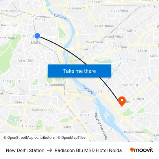 New Delhi Station to Radisson Blu MBD Hotel Noida map