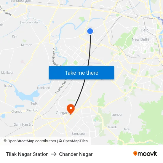 Tilak Nagar Station to Chander Nagar map