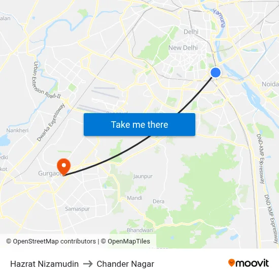 Hazrat Nizamudin to Chander Nagar map