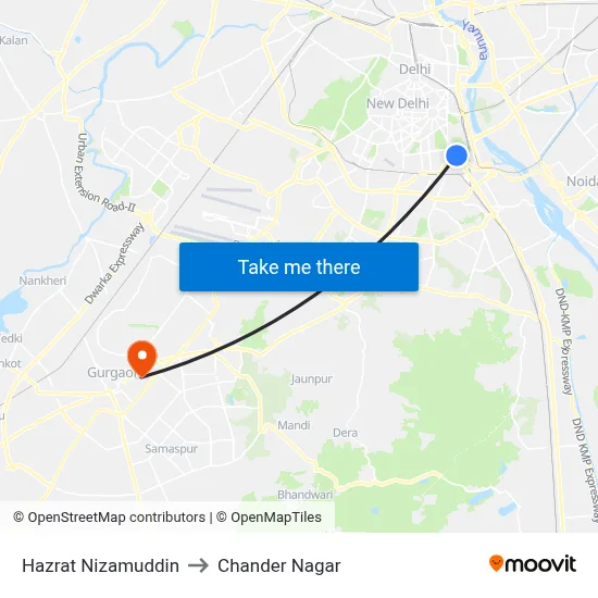 Hazrat Nizamuddin to Chander Nagar map
