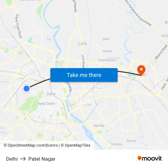 Delhi to Patel Nagar map